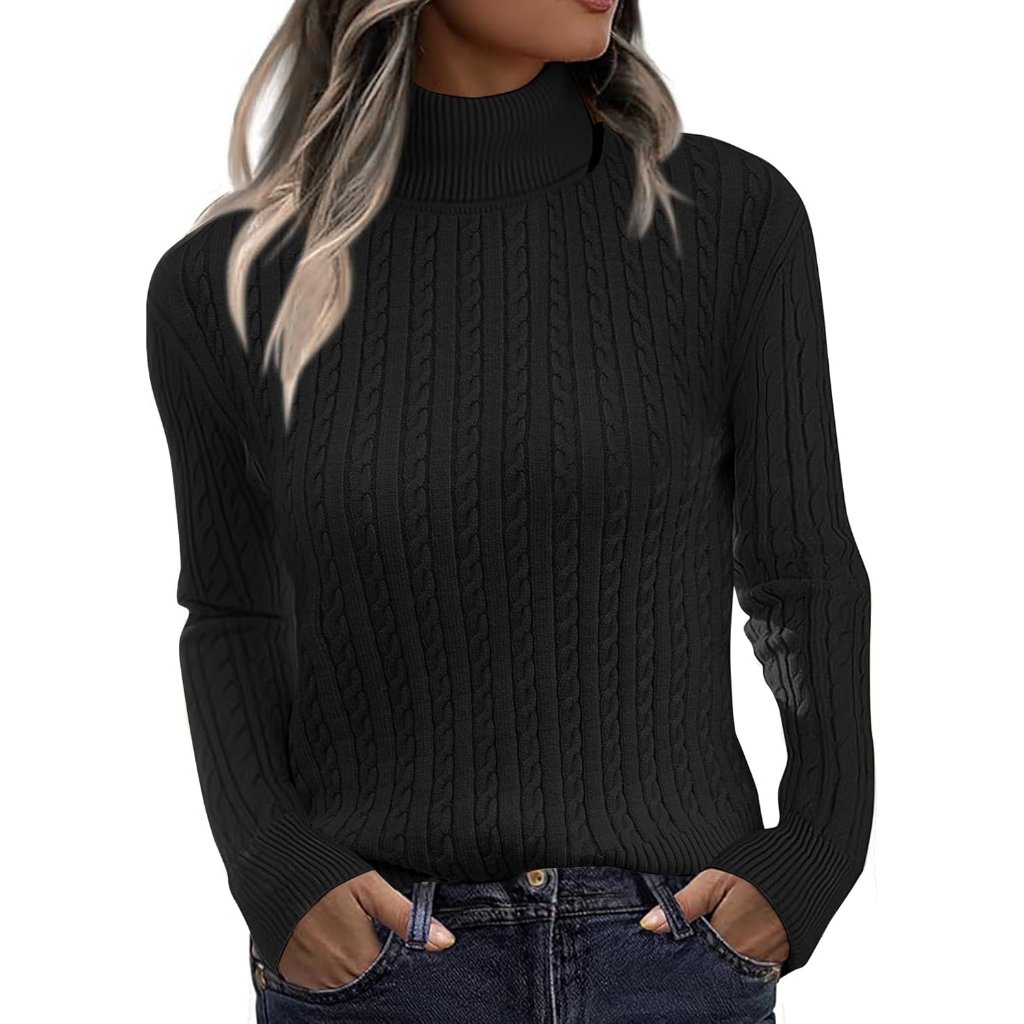 Womens Sweaters Turtleneck Cable Knit Long Sleeve Pullover Cute Fitted Trendy Ba